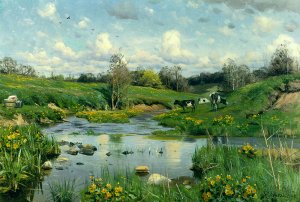 Cows Grazing Oil painting by Peder Mork Monsted