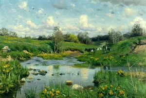 Cows Grazing by Peder Mork Monsted - Oil Painting Reproduction