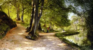 Den Rode Paraply by Peder Mork Monsted Oil Painting