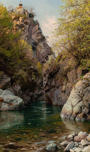 En bjerg slugt by Peder Mork Monsted Oil Painting