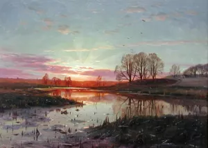 Evening at Naesbyholm by Peder Mork Monsted - Oil Painting Reproduction