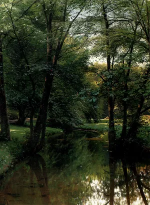 Figures Resting In A River Landscape by Peder Mork Monsted - Oil Painting Reproduction