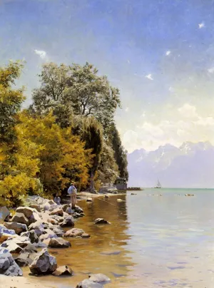 Fishing on Lac Leman by Peder Mork Monsted - Oil Painting Reproduction