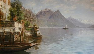 Gandria Lago Di Lugano Oil painting by Peder Mork Monsted
