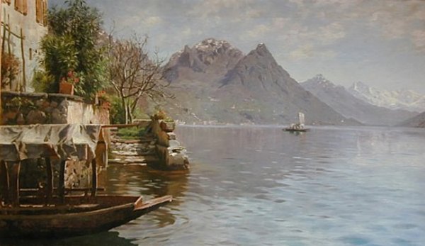 Gandria Lago Di Lugano by Peder Mork Monsted - Hand-Painted Oil Painting Reproduction