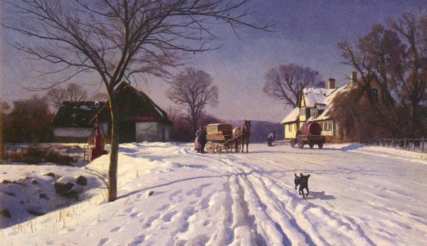 Lindenborg Kro by Peder Mork Monsted - Hand-Painted Oil Painting Reproduction
