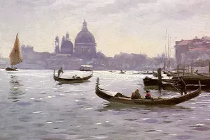 On The Venetian Lagoon by Peder Mork Monsted Oil Painting
