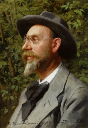 Portrait of Professor Jacobsen by Peder Mork Monsted - Oil Painting Reproduction
