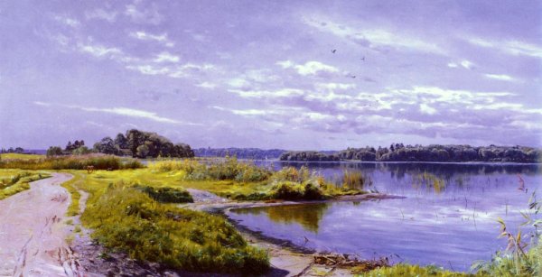 River Landscape Scene 1 by Peder Mork Monsted - Hand-Painted Oil Painting Reproduction
