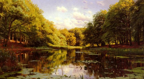 River Landscape Scene 2 by Peder Mork Monsted - Hand-Painted Oil Painting Reproduction