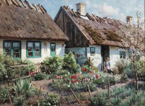 Springtime in a Rustic Garden Oil painting by Peder Mork Monsted