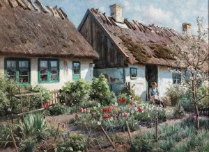 Springtime in a Rustic Garden by Peder Mork Monsted Oil Painting
