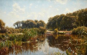 Summer Clouds Reflection by Peder Mork Monsted Oil Painting