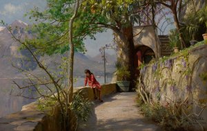 Summer In Varenna, Italy by Peder Mork Monsted Oil Painting