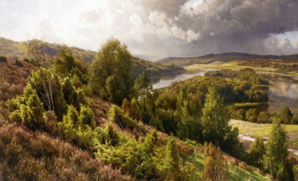 The Heather Hills by the Lakes Near Silkeborg by Peder Mork Monsted - Hand-Painted Oil Painting Reproduction