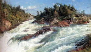 The Raging Rapids by Peder Mork Monsted Oil Painting
