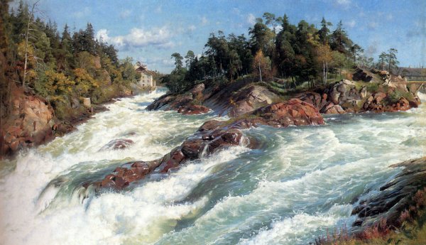 The Raging Rapids by Peder Mork Monsted - Hand-Painted Oil Painting Reproduction