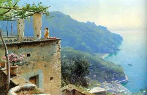 The Ravello Coastline by Peder Mork Monsted Oil Painting