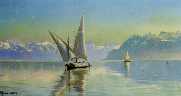Udsigt Ved Geneve Soen, Schweiz by Peder Mork Monsted - Hand-Painted Oil Painting Reproduction