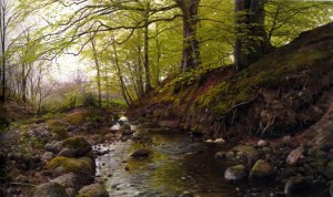 Vandlob I Skoven Oil painting by Peder Mork Monsted