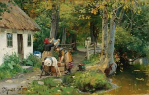 Washing Day Oil painting by Peder Mork Monsted