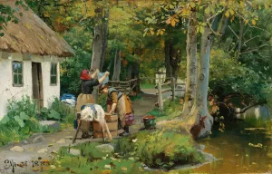 Washing Day by Peder Mork Monsted Oil Painting
