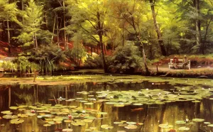 Waterlilies painting by Peder Mork Monsted