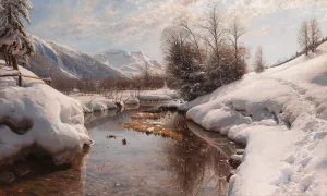 Winter sun in Engadin by Peder Mork Monsted Oil Painting