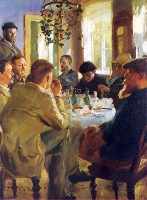 Almuerzo con Pintores de Skagen painting by Peder Severin Kroyer
