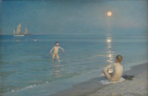 Boys Bathing at Skagen. Summer Evening by Peder Severin Kroyer Oil Painting