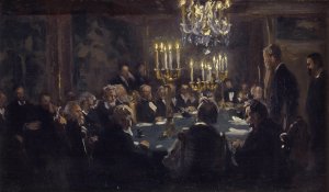 Kompositionsskitse til 'Et Mode i Videnskabernes Selskab'i Videnskabernes Selskab by Peder Severin Kroyer Oil Painting