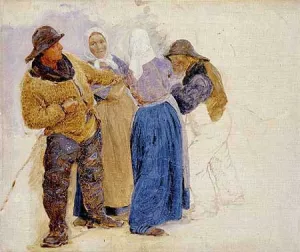 Mujeres y Pescadores de Hornbaek by Peder Severin Kroyer Oil Painting