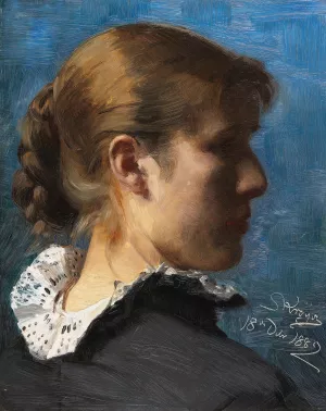 Portrait of a young woman in profile by Peder Severin Kroyer Oil Painting