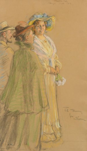 Postmaster Schroder, Anna Ancher and Henny Brodersen by Peder Severin Kroyer Oil Painting