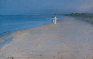 Summer evening at the South beach, Skagen. Anna Ancher and Marie Kroyer by Peder Severin Kroyer Oil Painting
