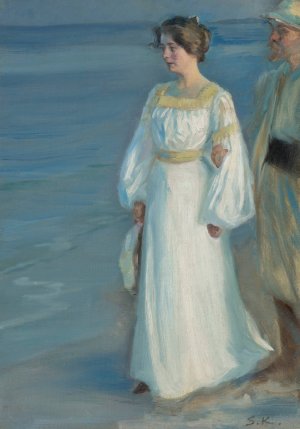 Summer Evening on Skagen Beach, Portrait of the Artist's Wife Oil painting by Peder Severin Kroyer
