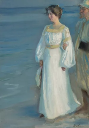 Summer Evening on Skagen Beach, Portrait of the Artist's Wife Oil painting by Peder Severin Kroyer