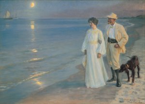 Summer evening on the beach at Skagen. The painter and his wife by Peder Severin Kroyer Oil Painting