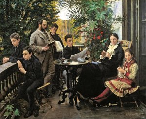The Hirschsprung family portrait. From the left Ivar, Aage, Heinrich, Oscar, Robert, Pauline and Ellen HIrschsprung Oil painting by Peder Severin Kroyer