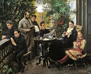 The Hirschsprung family portrait. From the left Ivar, Aage, Heinrich, Oscar, Robert, Pauline and Ellen HIrschsprung by Peder Severin Kroyer Oil Painting