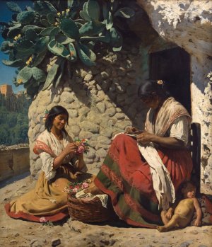 Two Gipsy Women Outside their Cottage. Spain by Peder Severin Kroyer Oil Painting