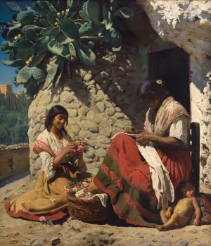 Two Gipsy Women Outside their Cottage. Spain by Peder Severin Kroyer Oil Painting