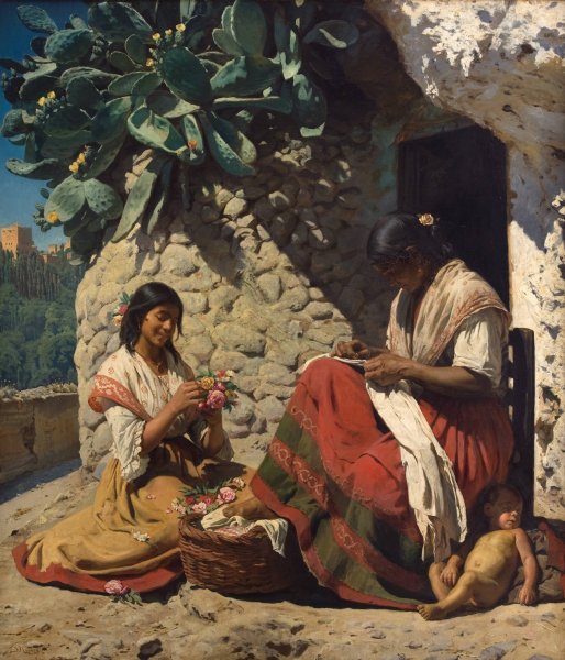 Two Gipsy Women Outside their Cottage. Spain  by Peder Severin Kroyer - Hand-Painted Oil Painting Reproduction