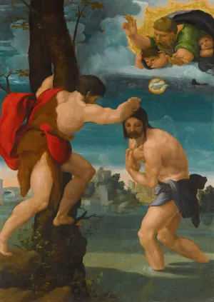 The Baptism Of Christ by Pedro Machuca Oil Painting