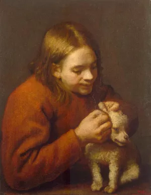 Boy Looking for Fleas on a Dog painting by Pedro Nunez De Villavicencio