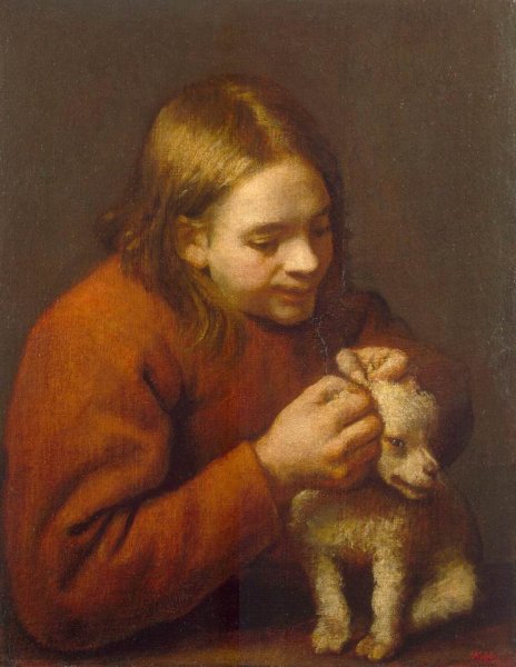 Main Product Photo of Boy Looking for Fleas on a Dog Painting by Pedro Nunez De Villavicencio