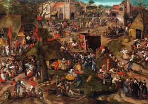 A Flemish Kermis with a Performance of the Farce 'Een cluyte van Plaeyerwater' by Peeter Baltens Oil Painting