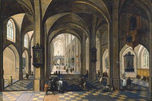 Interior of a Gothic Cathedral by Peeter Neeffs The Elder Oil Painting