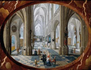 Interior of a Gothic Church by Peeter Neeffs The Younger - Oil Painting Reproduction