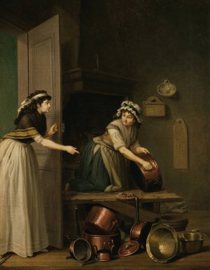 A Woman Furbishing Copper Pans by Pehr Hillestrom Oil Painting